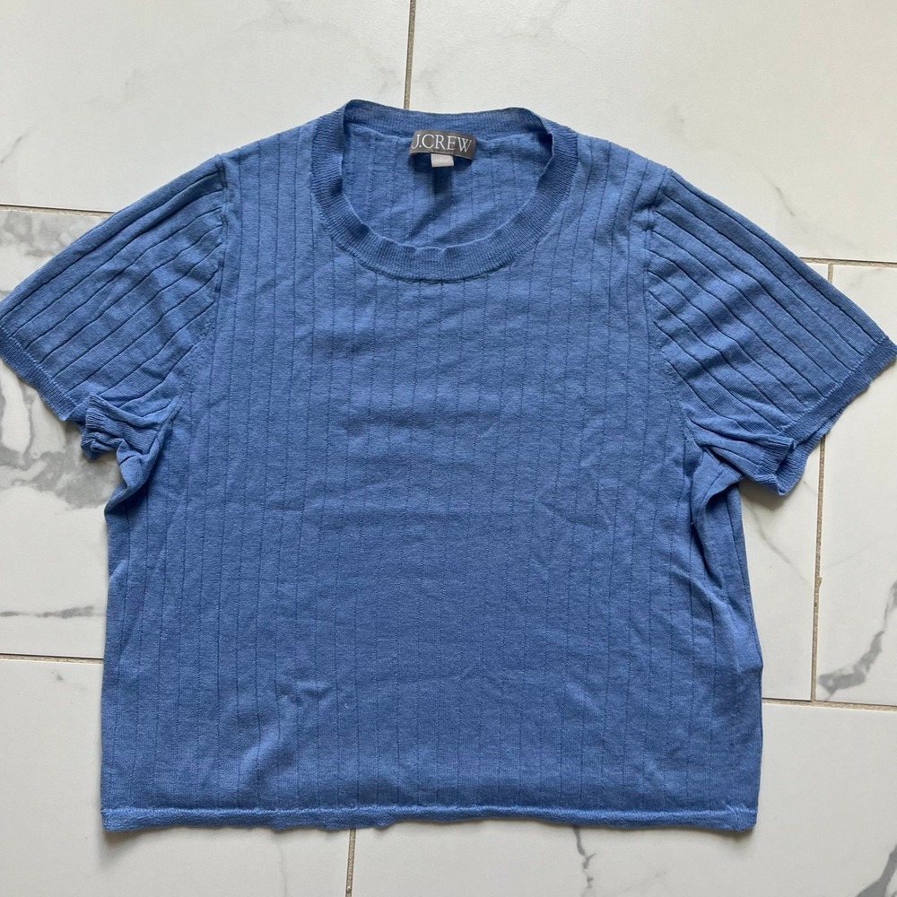 J.Crew Silk-blend cropped Short sleeve T-shirt Blue color sz Large